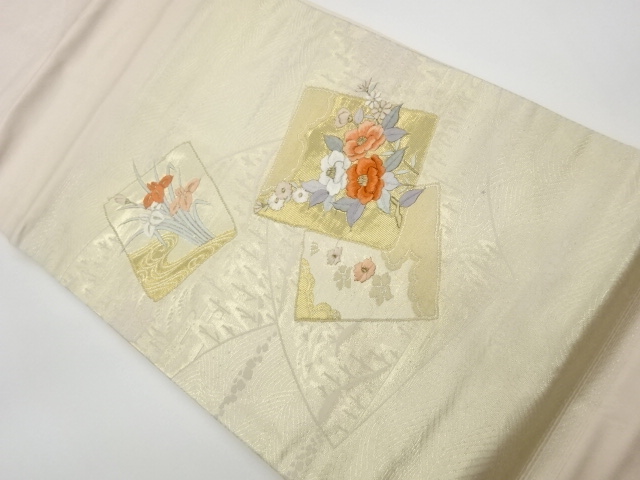 JAPANESE KIMONO / VINTAGE NAGOYA OBI / EMBROIDERY / FLOWERS